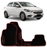 Jogo de Tapetes Borracha PVC Chevrolet Onix 2013 a 2019 Preto Borda Laranja Emblema Grafia Bordado - Top gear
