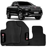 Jogo de Tapetes Borracha PVC Fiat Toro 2016 a 2020 Antiderrapante Preto com Grafia e Emblema - Top gear