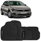 Jogo de Tapetes em Borracha PVC Novo Polo 200 TSI 2018 a 2020 Preto com Grafia e Emblema Bordados - Top gear