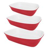 Jogo de Travessas Refratarias Bake Branca/Vermelha 3 Peças - Oxford Porcelanas