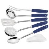 Jogo De Utensilios Inox 6 Pcs Utilita Azul Tramontina