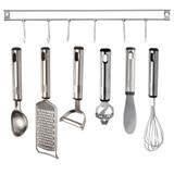 Jogo de Utensílios Inox Premium 6 Peças e Suporte Inox de Parede - Mimo Style