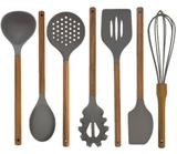 Jogo de Utensílios Silicone 7 Peças Cabo Madeira Acácia - Yazi