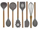 Jogo De Utensílios Silicone 8 Peças Cabo Madeira Acácia Yazi