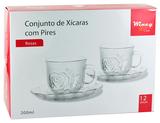 Jogo De Xicara De Vidro Rosas Com 12 Pecas 200ml - Rio de ouro