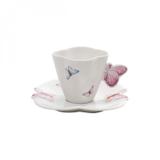 Jogo de Xícaras de Café com Pires Porcelana 12 Peças 100ml Borboletas Rojemac Branco