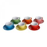 Jogo de Xícaras de Café com Pires Porcelana 12 Peças 90ml Mary Rojemac Colorido