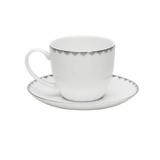 Jogo de Xícaras de Café com Pires Porcelana 90ml 12 Peças Minsk Rojemac Branco/Prata