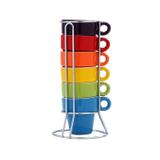 Jogo de Xícaras de Café Porcelana com Suporte 7 Peças 60ml Rojemac Colorido