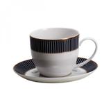 Jogo de Xícaras de Chá com Pires Porcelana 12 Peças 280ml Rojemac Branco/Azul/Dourado