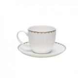 Jogo de Xícaras de Chá com Pires Porcelana 220ml 12 Peças Minsk Rojemac Branco/Dourado