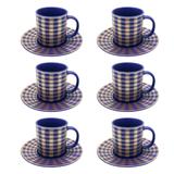 Jogo de xícaras para café em porcelana DM Brasil Blue Gold 6 peças