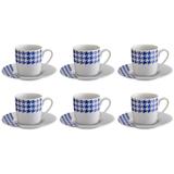 Jogo de xícaras para café em porcelana HausKraft 6 peças azul/branco