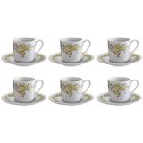 Jogo de xícaras para café em porcelana HausKraft Flores 6 peças