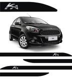 Jogo Frisos Laterais Ford Ka SLIM Preto Ebony c/ Nome Cromado Alto Relevo (04 Peças) - Flash