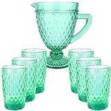 Jogo Jarra Vidro 1125ml 6 Copos 320ml Bico de Abacaxi Verde - I.c.
