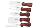 Jogo p queijo 5 peças polywood vermelho sortidos laminas de aco inox e cabos de madeira tramontina