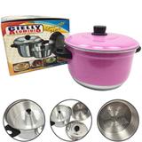 Jogo Panela Banho Maria 3 em 1 Forma Pudim Cuscuz Rosa Pink - Alumínio extra forte
