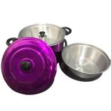 Jogo Panelas Banho Maria, Pudim Aluminio Roxo Craqueado - Okayshop