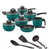 Jogo Panelas Teflon 10 Pçs Verde - Tp Vidro C/ Utensílios - Marpal