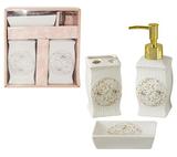Jogo para banheiro de porcelana quadrado arabesco decorado flor com 3 pecas - Wellmix