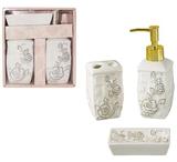 Jogo para banheiro de porcelana quadrado decorado flor com 3 pecas - Wellmix