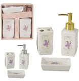 Jogo para banheiro de porcelana quadrado floral decorado flor com 3 pecas - Wellmix
