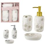 Jogo para banheiro de porcelana redondo decorado flor com 3 pecas - Wellmix