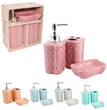 Jogo para banheiro de porcelana relevo colmeia colors com 3 pecas na caixa - Wellmix