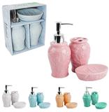 Jogo para banheiro de porcelana relevo flor colors com 3 pecas na caixa - Wellmix