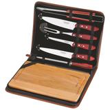 Jogo para Churrasco Tramontina em Aço Inox Cabo Vermelho Polywood com Tábua e Estojo 8 Peças
