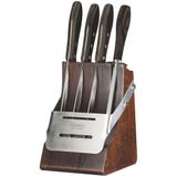 Jogo para Churrasco Tramontina em Aço Inox com Cabo Castanho Polywood com Suporte Cepo em Madeira e Aço Inox 5 Peças