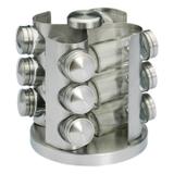 Jogo Porta Condimentos de Vidro com Base Giratória para 12 Potes de Aço Inox Rojemac