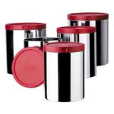 Jogo Porta Mantimentos Euro Home IN0375 5 Peças Inox Vermelho