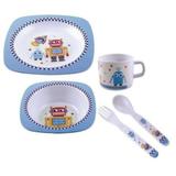 Jogo Prato Talher Infantil Robo Menino Melamine Yangzi