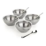 Jogo Sobremesa Conjunto 04 Bowls e Colheres para 4 Pessoas - Forma inox