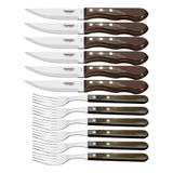 Jogo Talheres Madeira Polywood Inox Churras Jumbo Tramontina