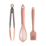 Jogo Talheres Rosa Silicone Utensílio Cozinha Batedor Pincel - Ou