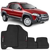 Jogo Tapete Borracha PVC Fiat Strada 2014 a 2018 CD Preto Bordado Carpete Impermeável 4 Peças - Flash