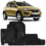 Jogo Tapete Borracha PVC Sandero Stepway 2012 a 2019 Preto com Grafia e Emblema Impermeável 5 Peças - Requinte tapetes