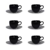 Jogo Xícaras De Café Com Pires Oxford Porcelana 12 Peças Ryo Ink
