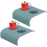 Kit 02 Esteiras Bandeja Braço De Sofá Azul Claro Porta Copo Alumínio - Lymdecor