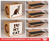 Kit 02 Nichos Gatos Almofada + 04 Prat Arranh - Fte Branca - I Love My Cat + Sit Cat - Nekocat