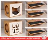 Kit 02 Nichos Gatos Almofada + 04 Prat Arranh - Fte Branca - Love + Face Cat - Nekocat