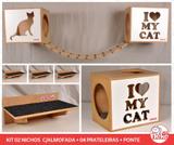 Kit 02 Nichos Gatos Almofada + 04 Prat + Ponte - Fte Branca - I Love My Cat + Sit Cat - Nekocat