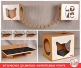 Kit 02 Nichos Gatos Almofada + Ponte + 04 Prat- Fte Branca - Love + Face Cat - Nekocat