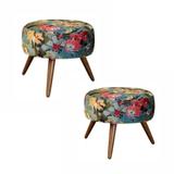 Kit 02 Puffs Decorativo Angel Suede Floral Preto - Nay Estofados