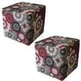 Kit 02 Puffs Decorativo Quadrado Tecido Floral Vermelho - Nay Estofados