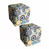 Kit 02 Puffs Quadrado Suede Floral Mandala - Nay Estofados