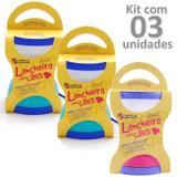 Kit 03 Lancheiras De Passeio Duas Divisões 02 Verde + 1 Rosa - Familia de estimação